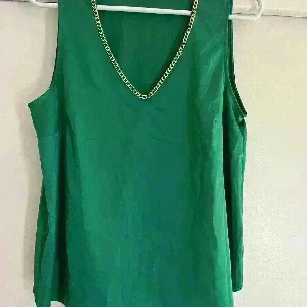 INC green top with gold chain detail. Size M. NWT - Picture 2 of 5